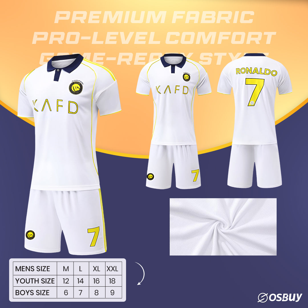 Al Nasr New Season White And Yellow Kids Football Jersey Set T-shirt And Short