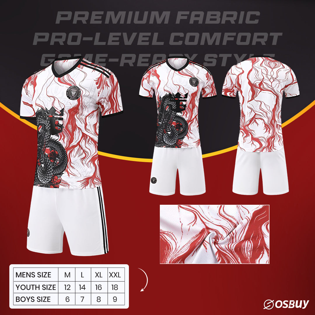 Real Madrid special edition white and red dragon football jersey