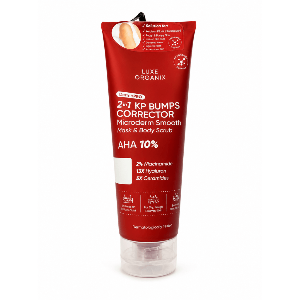 LUXE ORGANIX DermaPRO 2-in-1 KP Bumps Corrector Microderm Smooth Mask & Body Scrub – AHA 10% Exfoliating Body Treatment for Rough, Bumpy & Uneven-Looking Skin