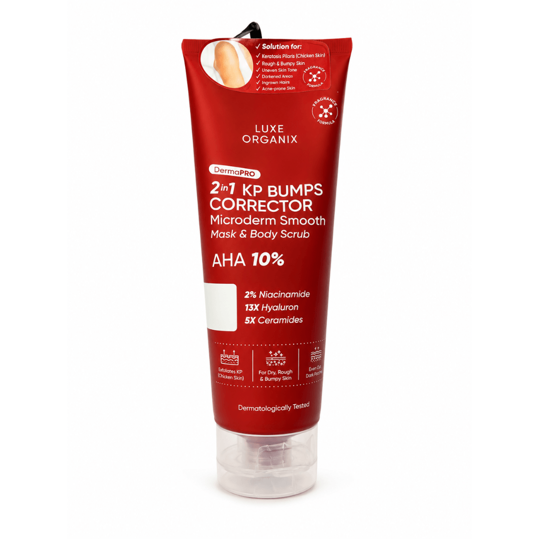 LUXE ORGANIX DermaPRO 2-in-1 KP Bumps Corrector Microderm Smooth Mask & Body Scrub – AHA 10% Exfoliating Body Treatment for Rough, Bumpy & Uneven-Looking Skin