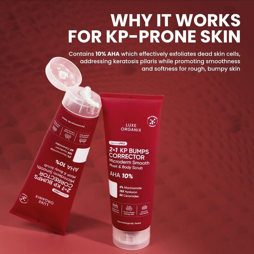 LUXE ORGANIX DermaPRO 2-in-1 KP Bumps Corrector Microderm Smooth Mask & Body Scrub – AHA 10% Exfoliating Body Treatment for Rough, Bumpy & Uneven-Looking Skin