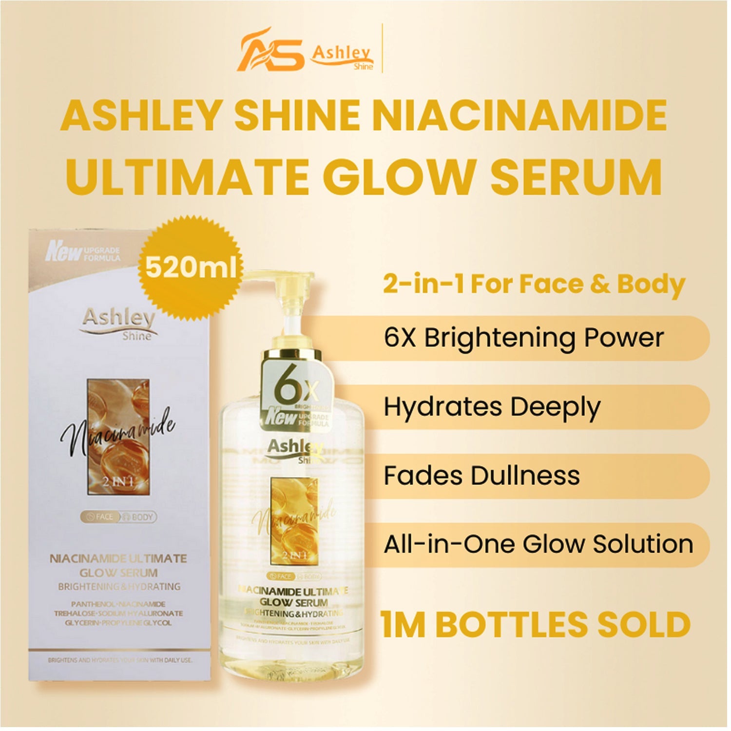 Ashley Shine NIACINAMIDE Pure Serum Face and Body Moisturizes | 520ml