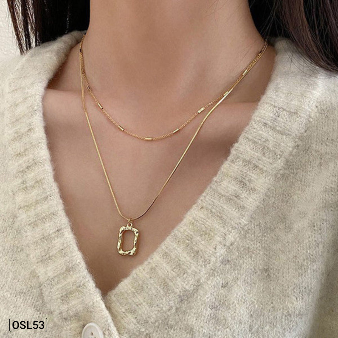 GeoDrape Gold Plated Dual-Strand Geometric Necklace-OSL53