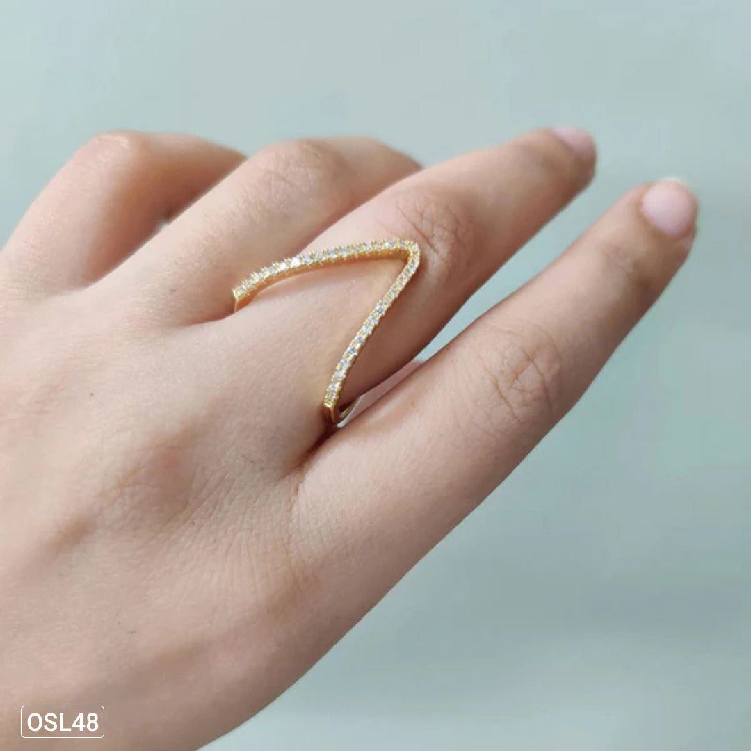 V-Glow Luxe Gold Plated V-Shape CZ Adjustable Finger Ring (Anti-Tarnish | Waterproof)-OSL-48