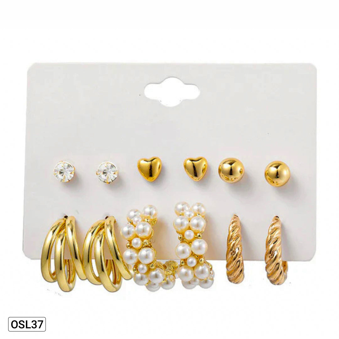 AuraMix Gold Plated Studs & Hoop Earrings Set (Pack of 6)-OSL37