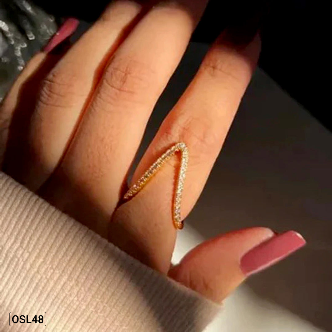 V-Glow Luxe Gold Plated V-Shape CZ Adjustable Finger Ring (Anti-Tarnish | Waterproof)-OSL-48