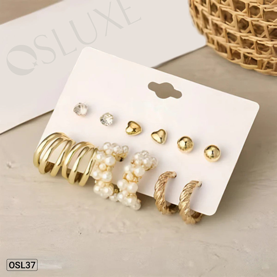 AuraMix Gold Plated Studs & Hoop Earrings Set (Pack of 6)-OSL37