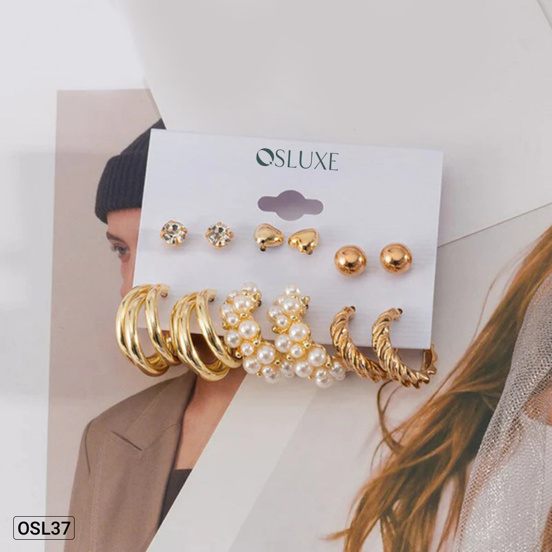 AuraMix Gold Plated Studs & Hoop Earrings Set (Pack of 6)-OSL37