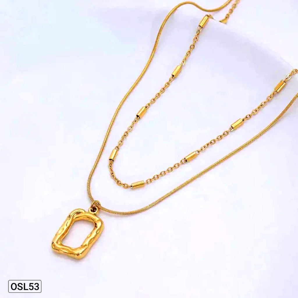 GeoDrape Gold Plated Dual-Strand Geometric Necklace-OSL53
