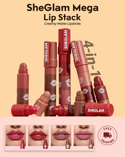 SheGlam Mega Lip Stack – 4-in-1 Creamy Matte Lipsticks