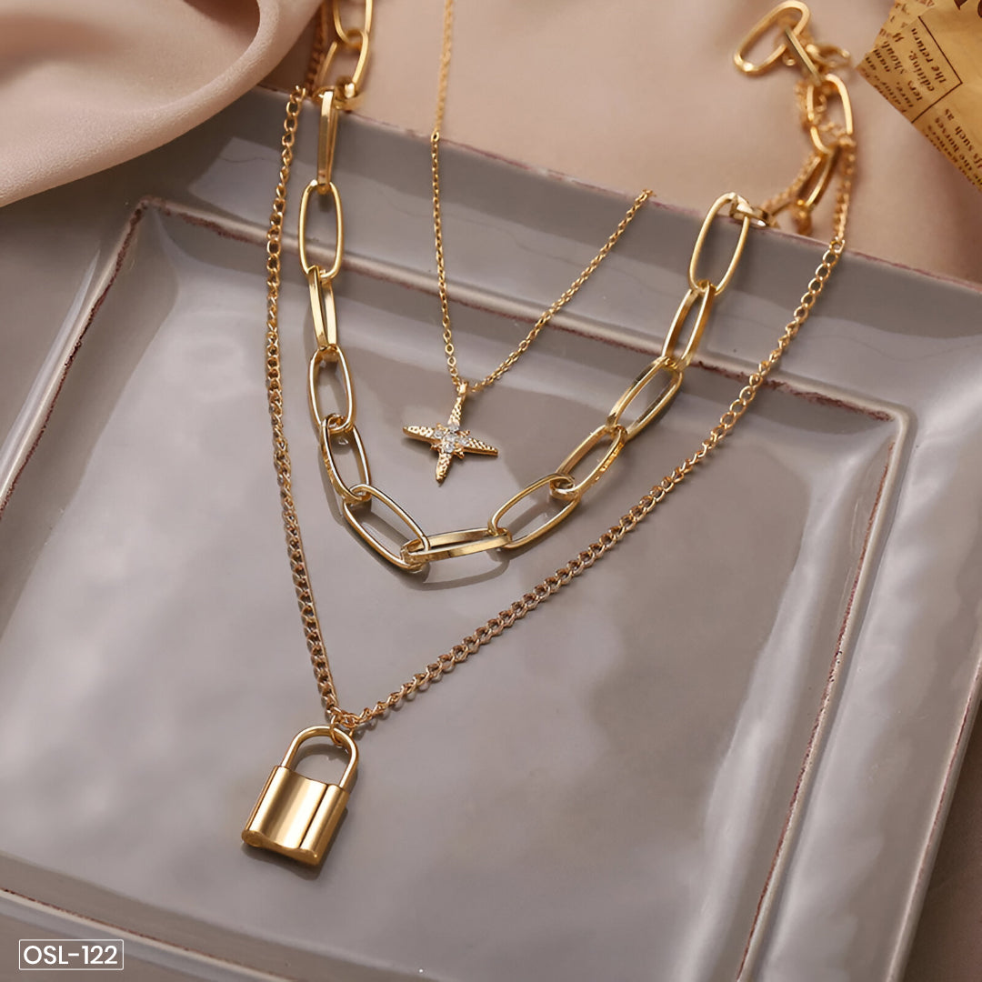 Gold Plated Layered Necklace-OSL122