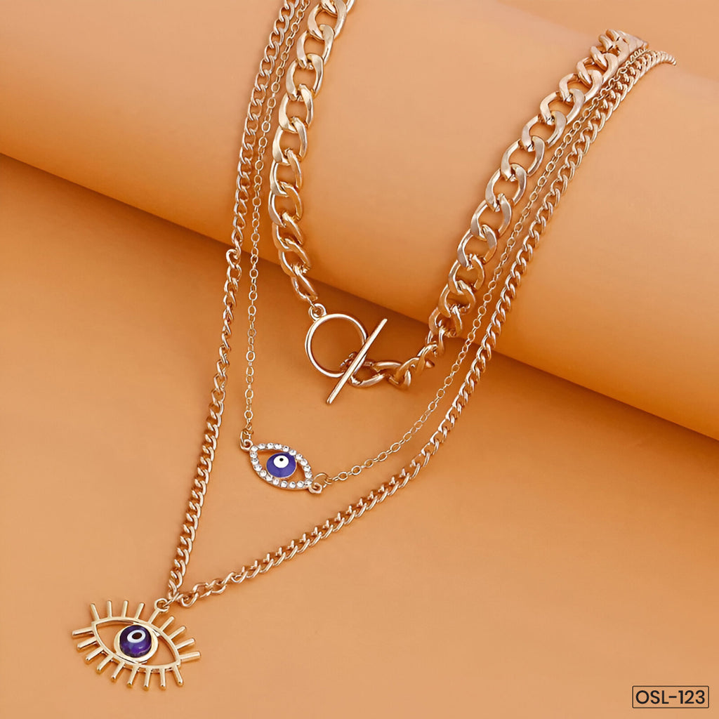 Gold Plated Evil Eye Layered Necklace-OSL123