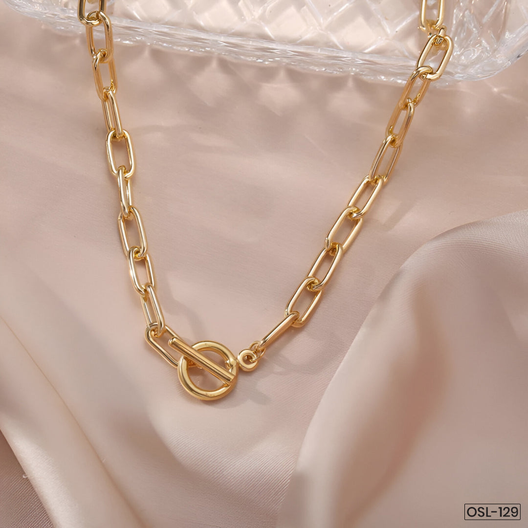 Bold Lock Design Gold Plated Necklace for Women-OSL-129