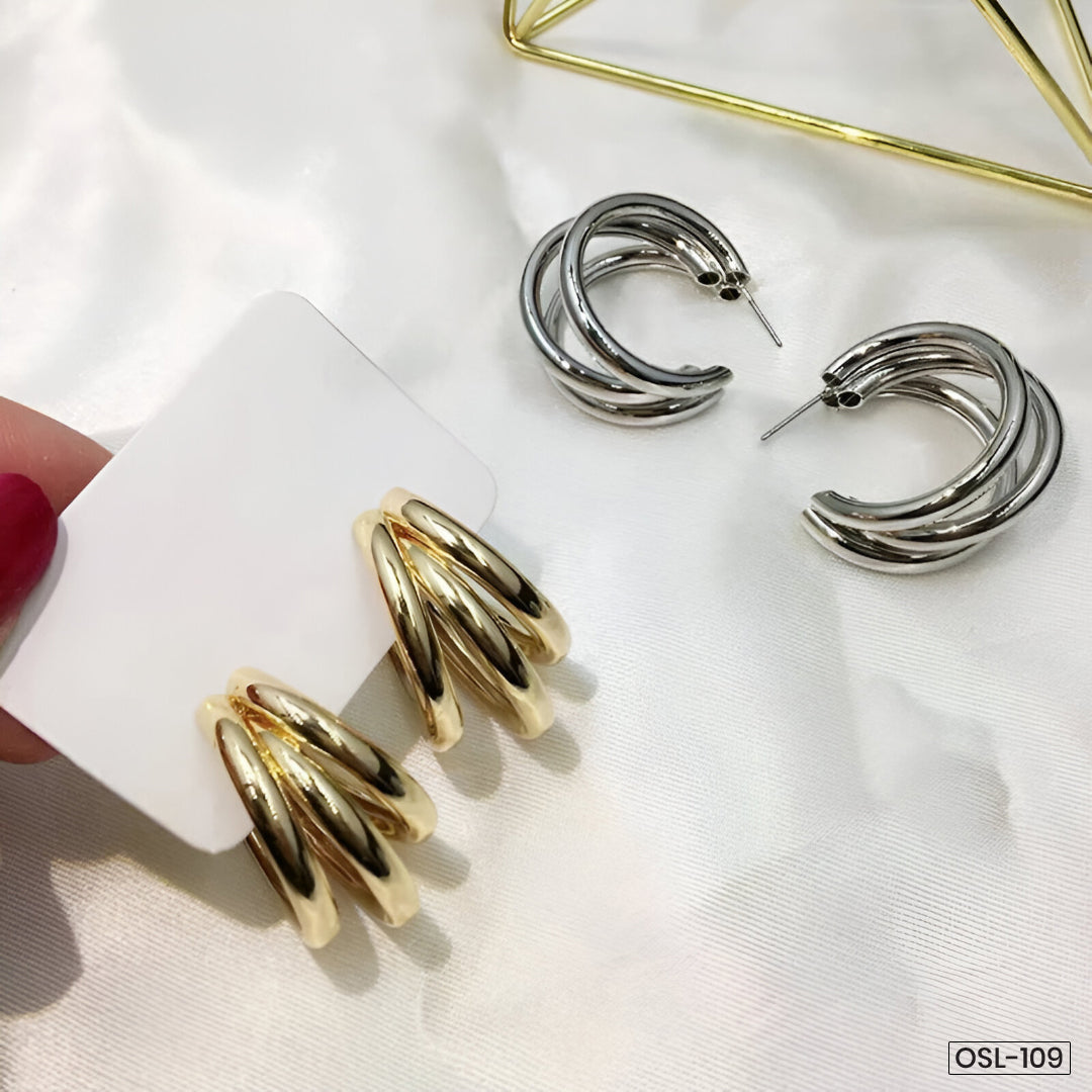Gold & Silver Plated Contemporary Hoop Earrings-OSL109