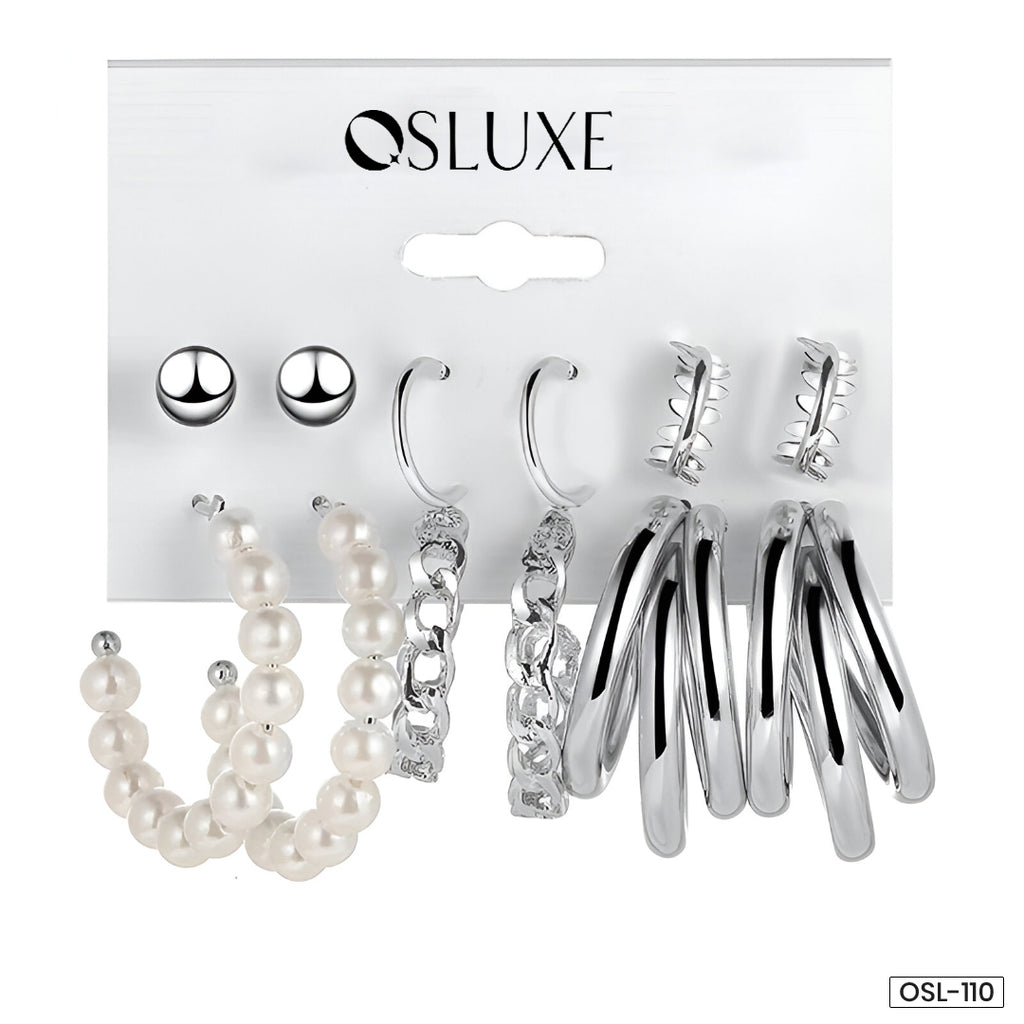 Silver Plated Hoop Earrings Combo-OSL110