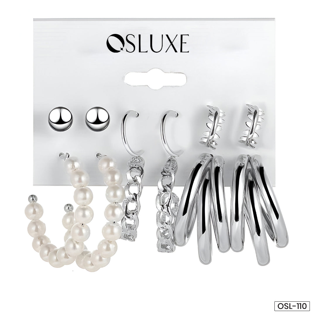 Silver Plated Hoop Earrings Combo-OSL110