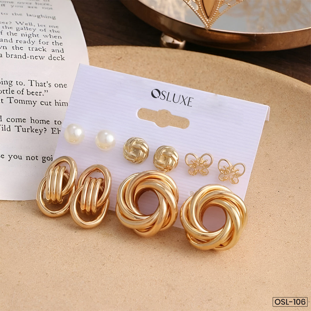 Gold-Toned & White Contemporary Stud Earrings-OSL106
