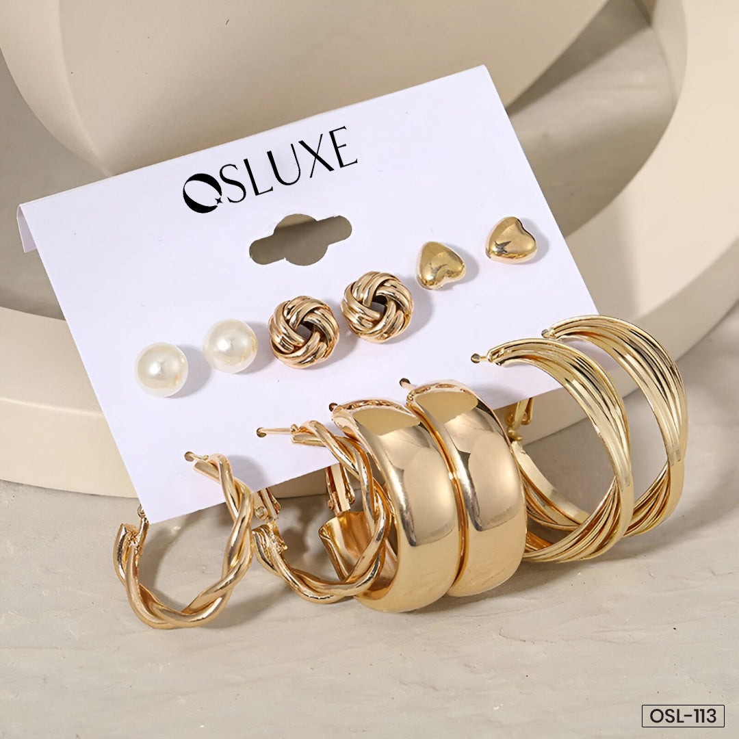Gold Plated Studs & Hoops Earrings Combo (Pack of 6)-OSL113