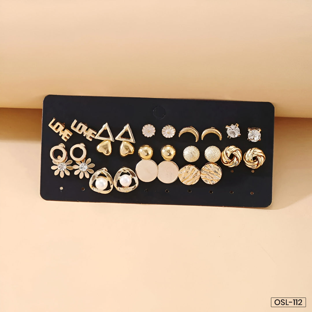 Gold Plated Stud Earrings Combo (Pack of 14)-OSL112