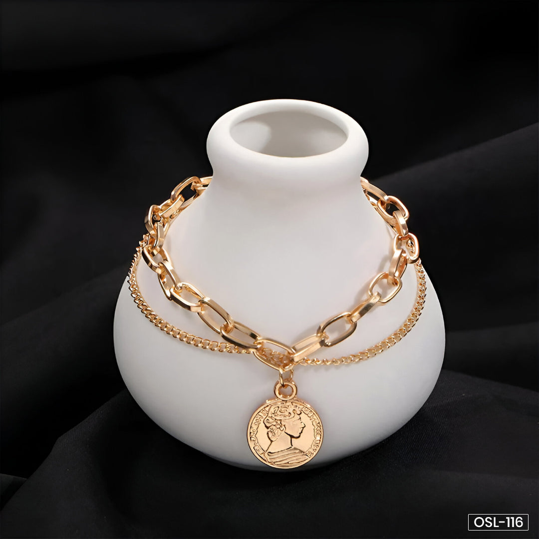 Stylish Coin Head Gold Plated Multi-Strand Bracelet-OSL116
