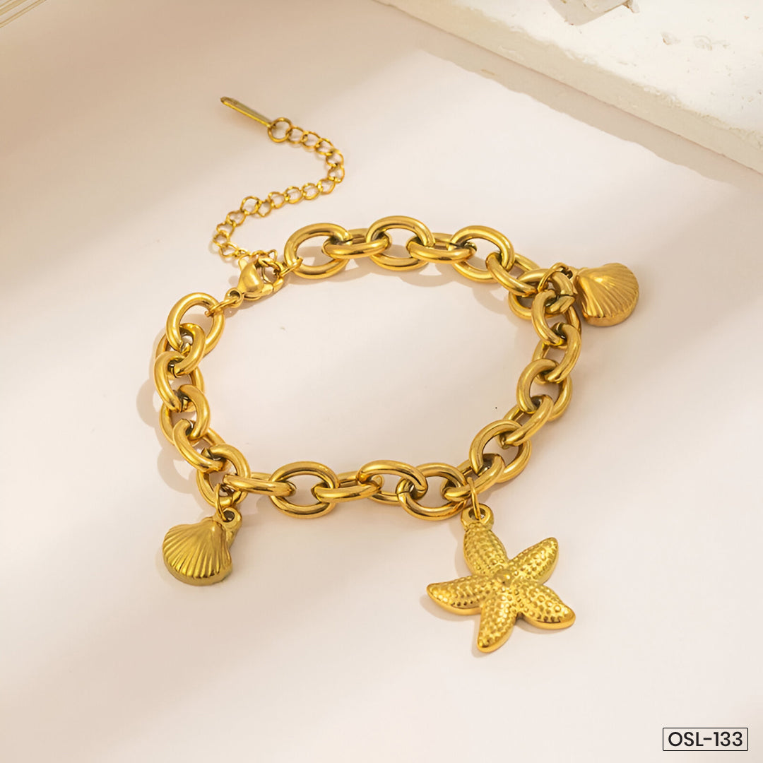 Gold Plated Stainless Steel Anti-Tarnish Star-Themed Wraparound Bracelet for Women-OSL-133