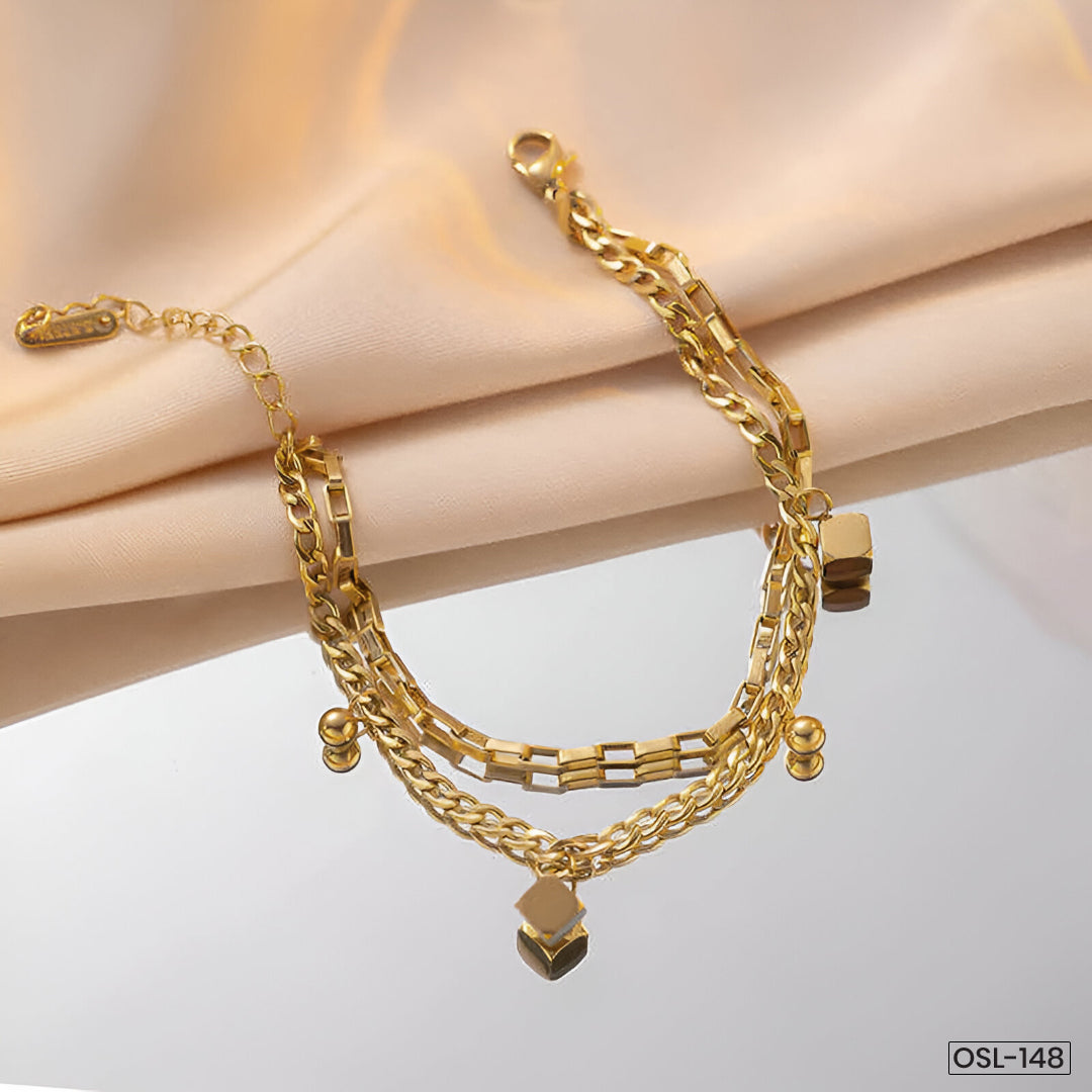 Gold Plated Cube-Themed Wraparound Bracelet (Stainless Steel | Anti-Tarnish)-OSL-148