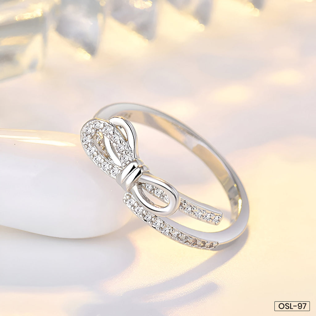 Silver Plated American Diamond Studded Contemporary Korean Finger Ring-OSL97