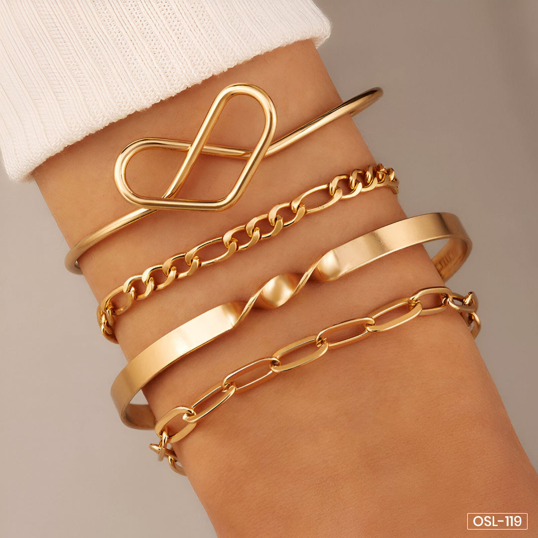 Gold Plated Contemporary Stackable Bracelet Set (Pack of 4)-OSL119