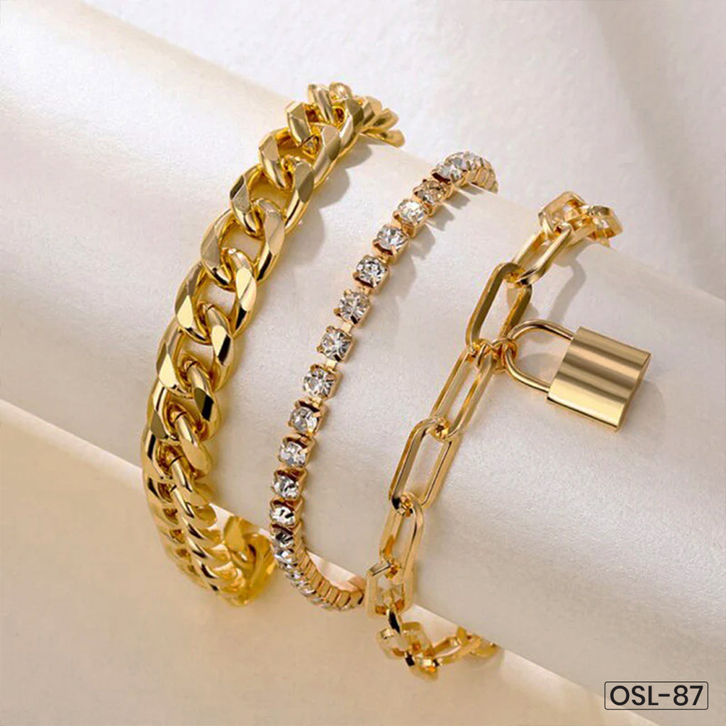 Sparkling Gold Plated Multi-Strand Bracelet for Women-OSL87