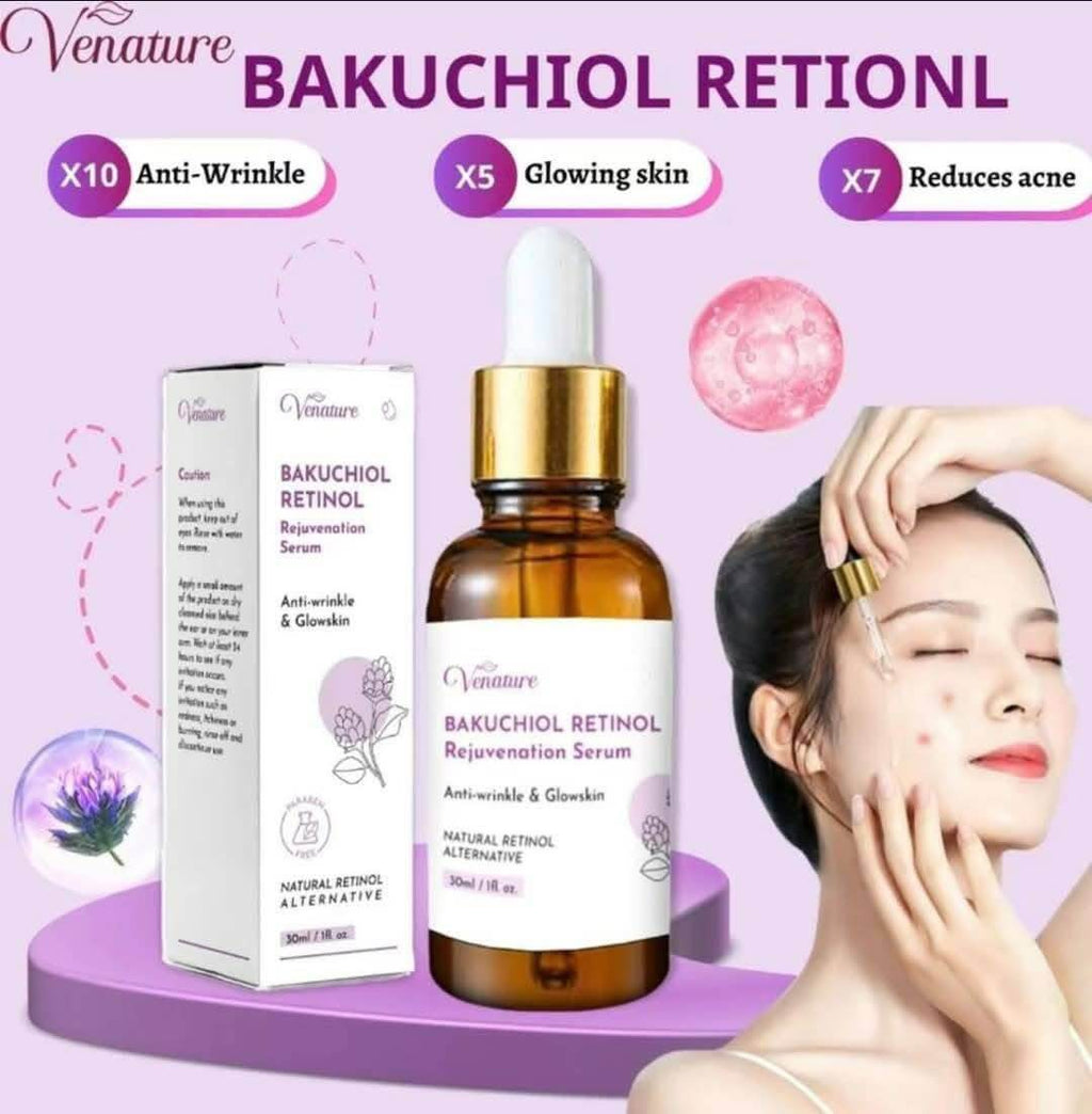 Venature Bakuchiol Retinol Rejuvenation Serum - Anti-Wrinkle & Glow Skin Formula, 1oz - Hydrating & Youthful Complexion with Plant-Based Ingredients