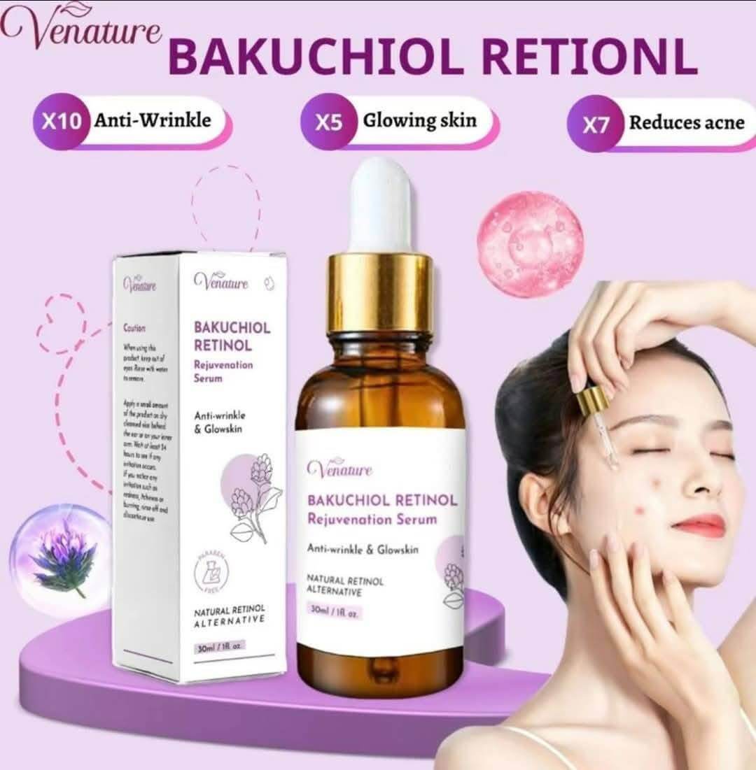 Venature Bakuchiol Retinol Rejuvenation Serum - Anti-Wrinkle & Glow Skin Formula, 1oz - Hydrating & Youthful Complexion with Plant-Based Ingredients